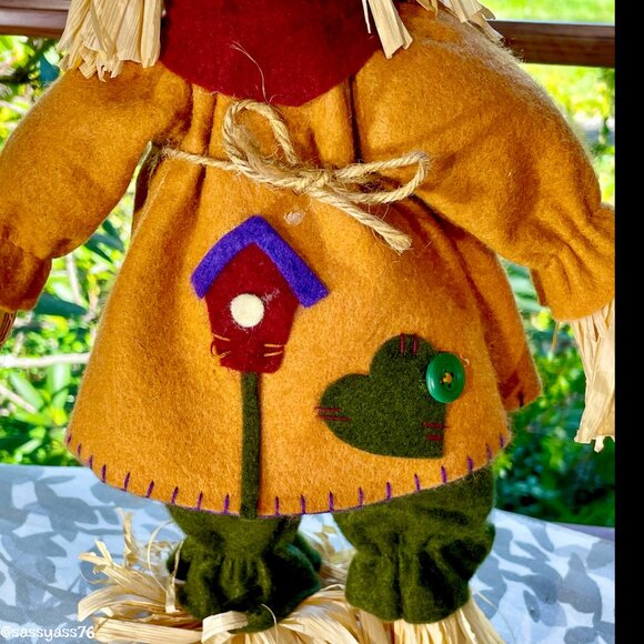 ▪️VTG▪️Three HANDCRAFTED 18.5" & 12.5" Straw Textile & Wood SCARECROW Figures - Picture 7 of 15